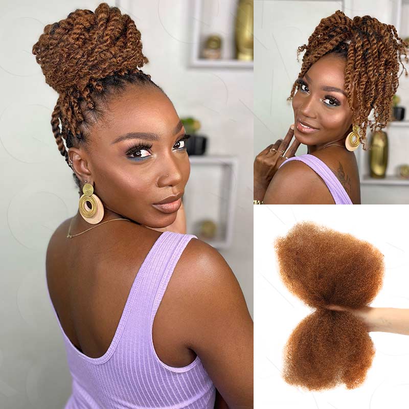 Onimehair™ Affordable Afro Kinky Bulk Human Hair Auburn Color For Braiding DreadLock