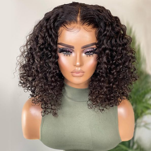 Natural Curly Glueless Wig Short Bouncy Deep Curly HD Lace Wig Pre Bleached & Plucked 180% Density