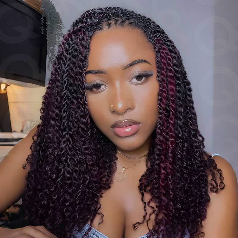 Onimehair™  Burgundy #99J Color Afro Kinky Bulk Human Hair For Braiding Dreadlock Hair - Onime Hair
