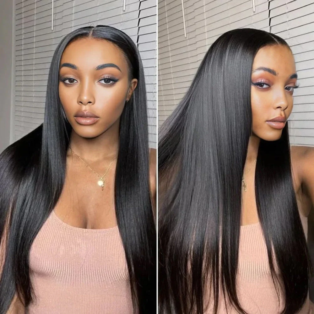 Onime Seamless Clip in Hair Extensions Super Flat Silky Straight #1 Jet Black Real Human Hair