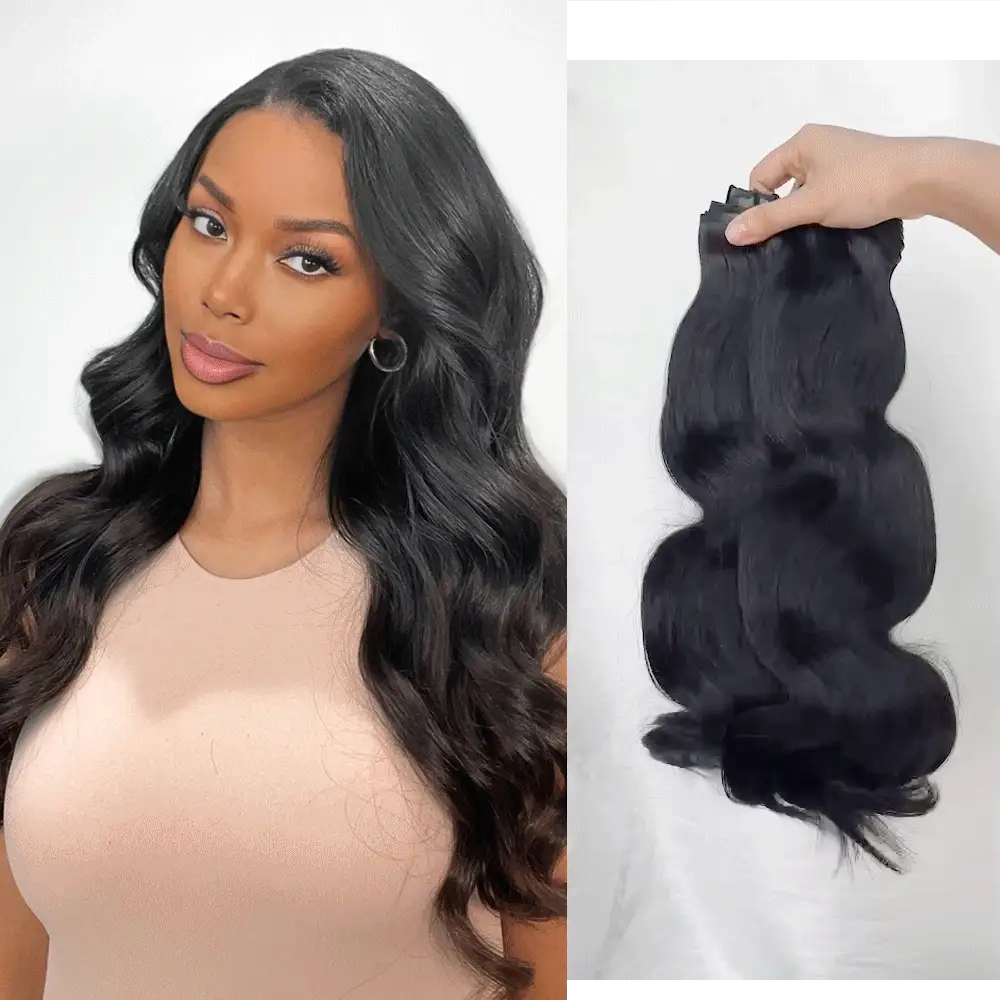 Onime Upgraded Seamless Clip in Hair Extensions Super Flat Body Wave Human Hair