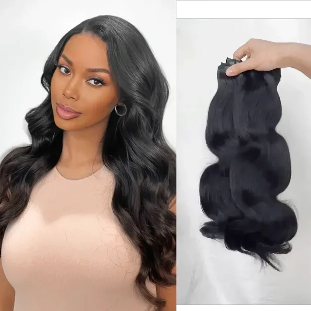 Onime Upgraded Seamless Clip in Hair Extensions Super Flat Body Wave Human Hair