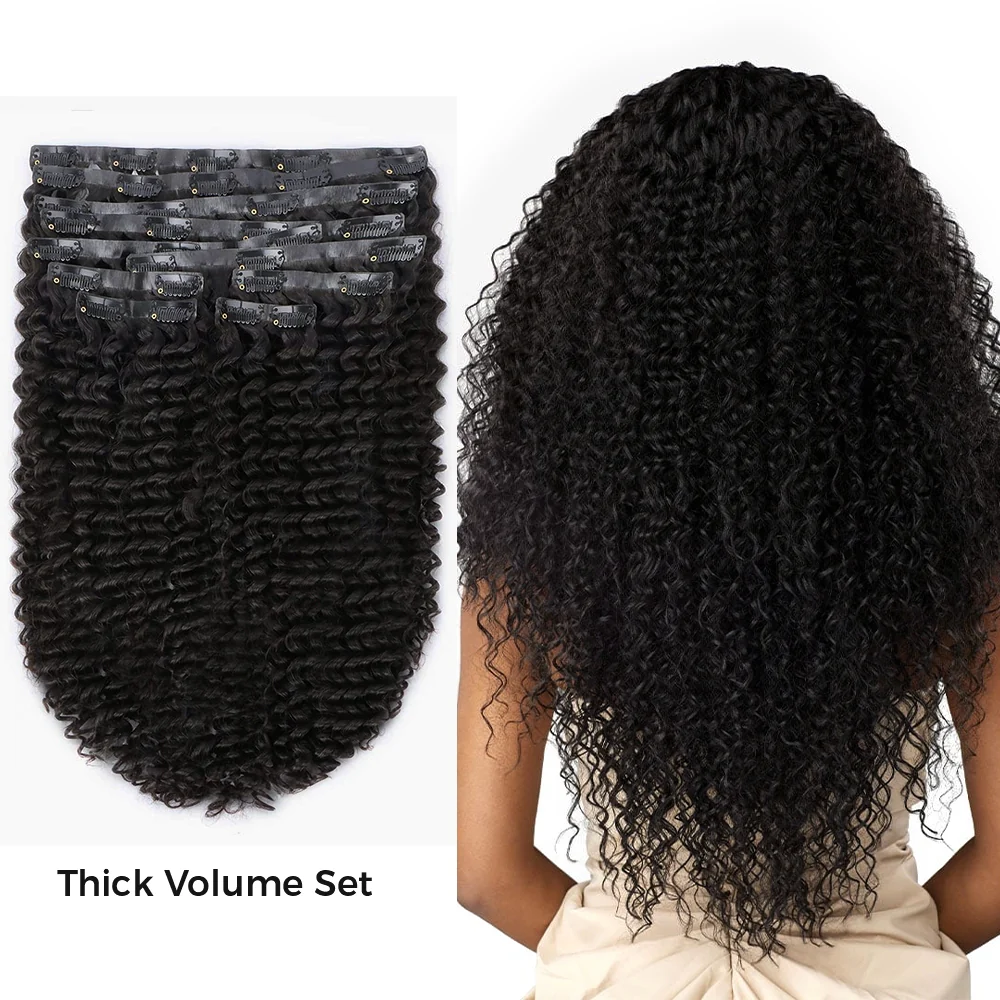 Onime Upgraded Seamless Clip in Hair Extensions Kinky Curly Real Human Hair