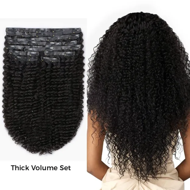 Onime Upgraded Seamless Clip in Hair Extensions Kinky Curly Real Human Hair