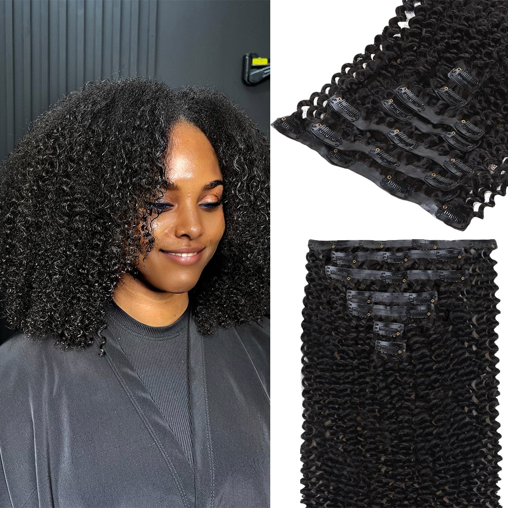 Onime Upgraded Seamless Clip in Hair Extensions Kinky Curly Real Human Hair