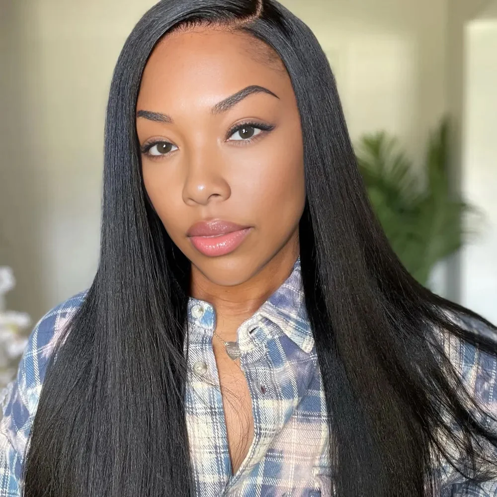 Onime Seamless Clip in Hair Extensions Super Flat Yaki Straight Real Human Hair
