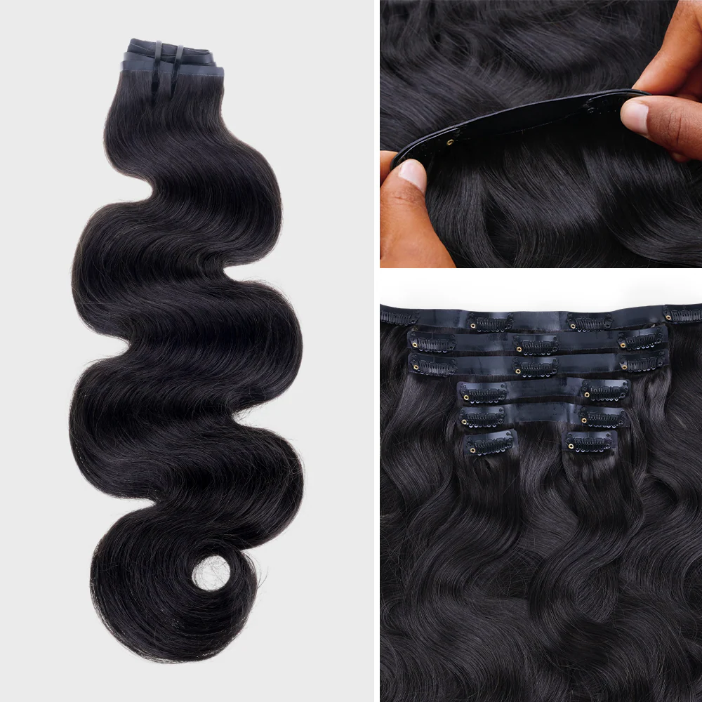Onime Seamless Clip in Hair Extensions Super Flat Body Wave Human Hair