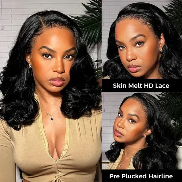 Loose Body Wave Layer Cut C-Side Part Human Hair Wig With Baby Hair Pull Go Glueless