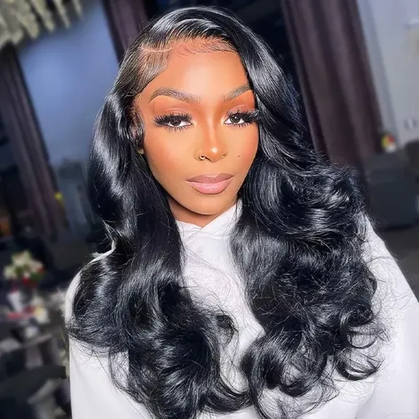 Loose Body Wave Layer Cut C-Side Part Human Hair Wig With Baby Hair Pull Go Glueless