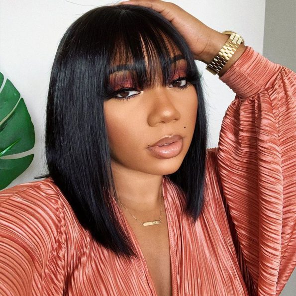 Glueless Short Bob Straight Hair Wig with Bangs 6×5 HD Lace 180% Density