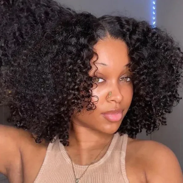 Kinky Curly Short Glueless 6×5 HD Lace Closure Bob Human Hair Wigs Pre Cut Lace Plucked Hairline 250% Density