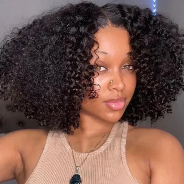 Kinky Curly Short Glueless 6×5 HD Lace Closure Bob Human Hair Wigs Pre Cut Lace Plucked Hairline 250% Density