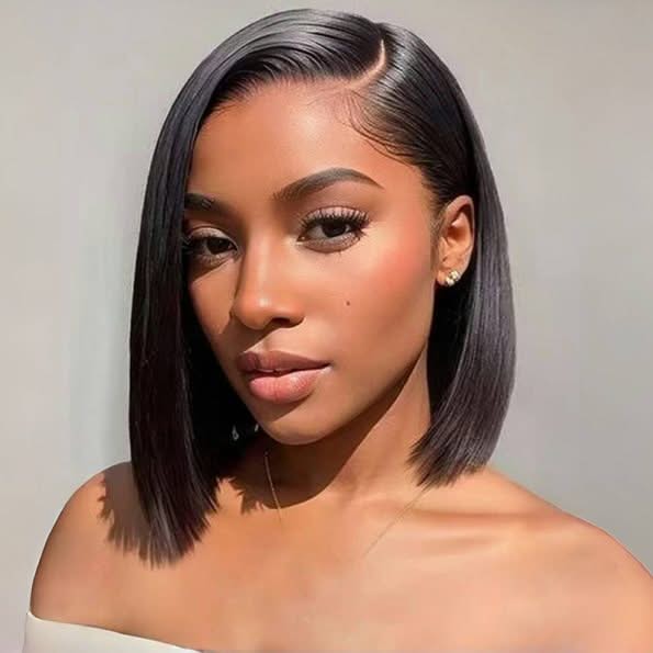 Glueless Side Part Silky Straight Short Bob C Part HD Lace Wig 100% Human Hair 180% - Onime Hair