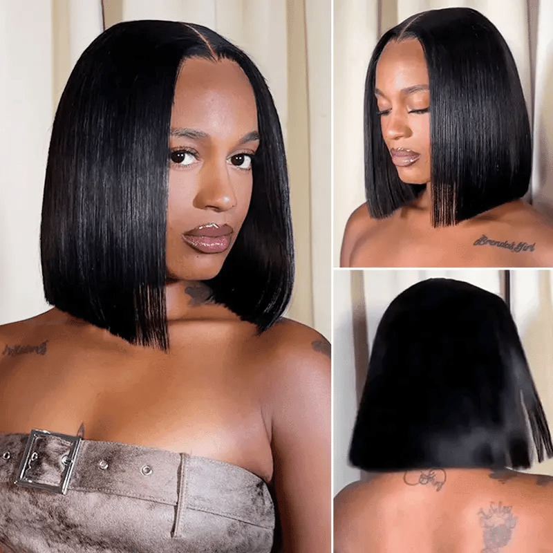 Sleek Bone Straight Bob 5×5 HD Lace Glueless Blunt Cut Middle Part Wig Super Double Drawn Hair Quality - Onime Hair