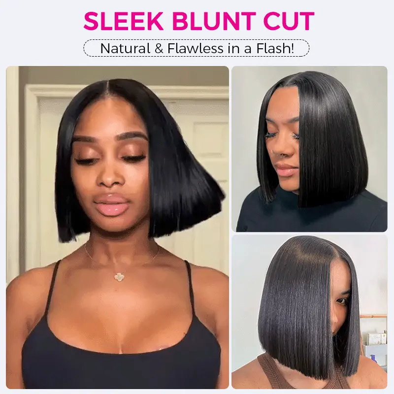 Sleek Bone Straight Bob 2×6 HD Lace Glueless Blunt Cut Middle Part Wig Super Double Drawn Hair Quality