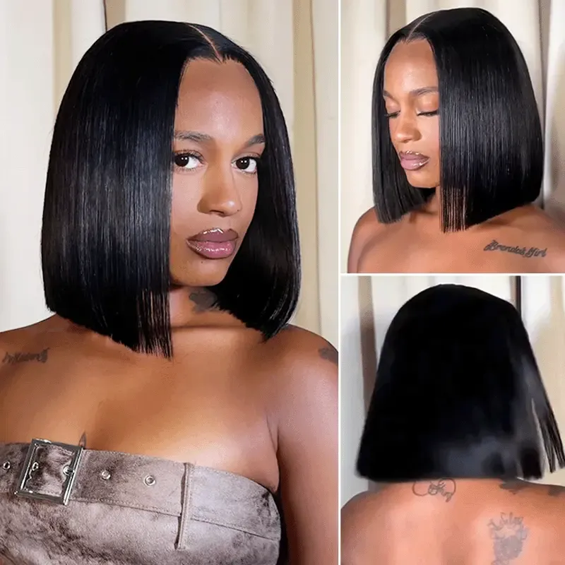 Sleek Bone Straight Bob 2×6 HD Lace Glueless Blunt Cut Middle Part Wig Super Double Drawn Hair Quality