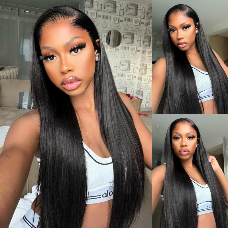 Onimehair™300% Density Long Straight Pre Everything Lace Wig New No Slip Silky Put On & Go Human Hair Wigs with Invisible Drawstring 