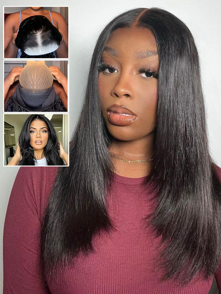 Onimehair™ Layered Cut Pre-bleached Straight Hair Wear Go Glueless Wig 13x4 Pre-cut HD Lace Pre-plucked