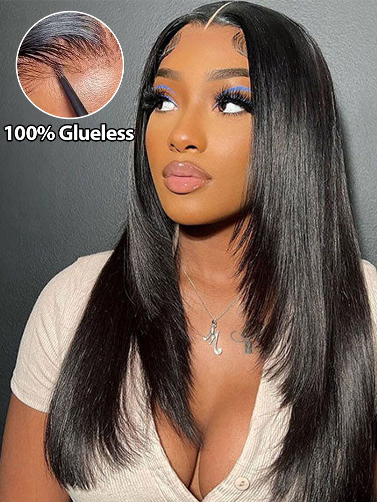 Onimehair™ Layered Cut Pre-bleached Straight Hair Wear Go Glueless Wig 13x4 Pre-cut HD Lace Pre-plucked