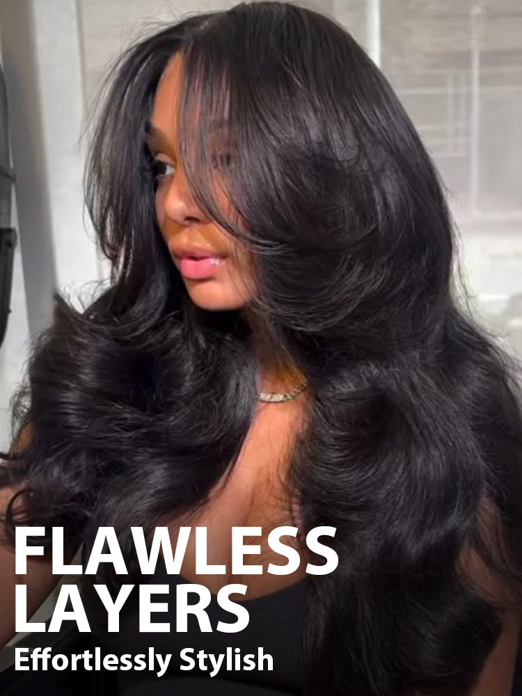 Onimehair™ Layered Cut Pre-Bleached Body Wave 7x5 Pre-Cut HD Lace Wear Go Glueless Wigs