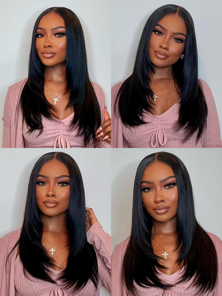 Onimehair™ Layered Cut Pre-bleached Straight Hair Wear Go Glueless Wig 13x4 Pre-cut HD Lace Pre-plucked