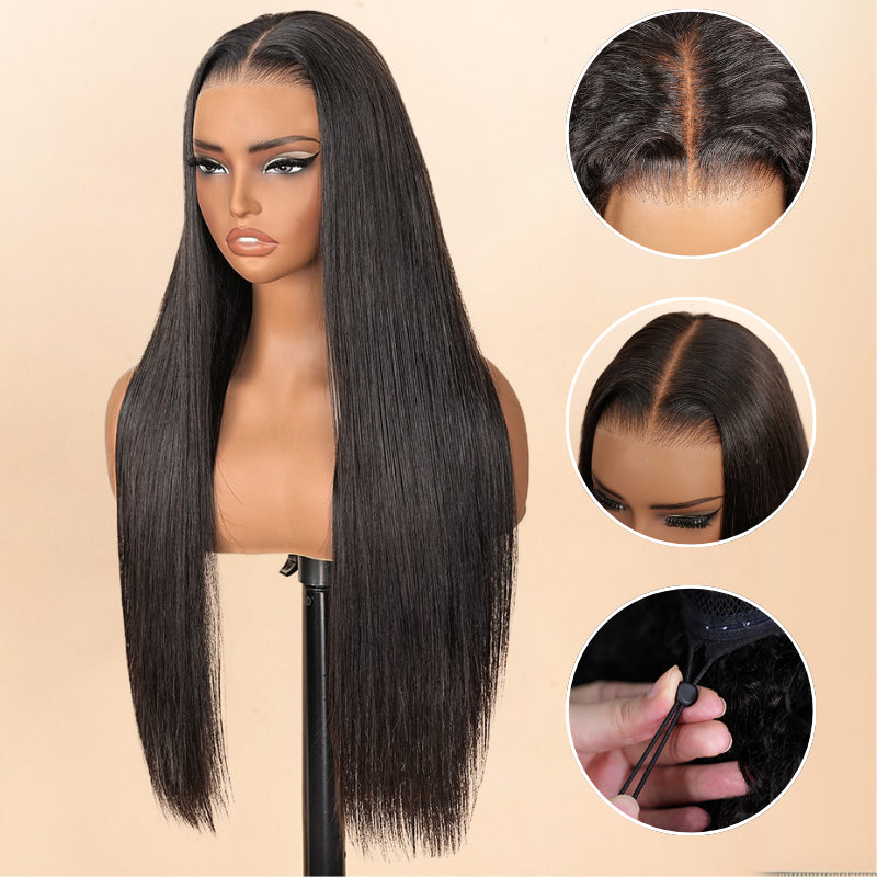 Onimehair™300% Density Long Straight Pre Everything Lace Wig New No Slip Silky Put On & Go Human Hair Wigs with Invisible Drawstring 