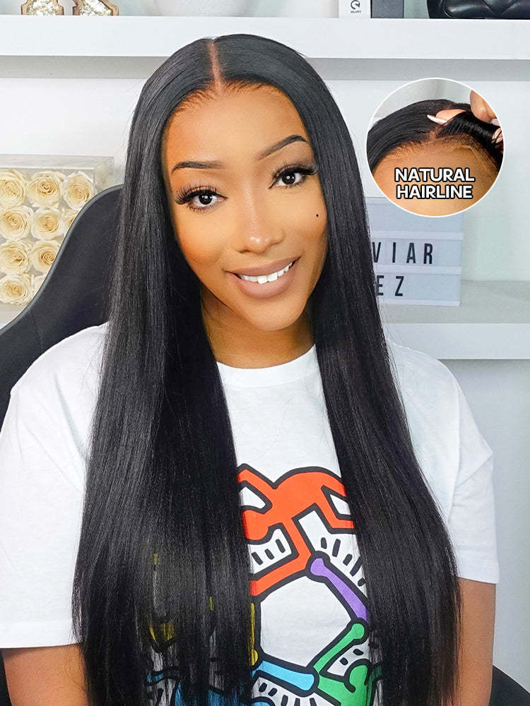 Onimehair™ Pre-bleached Light Onimehair Straight Hair Wear Go Glueless Wig Pre-cut HD Lace Pre-plucked
