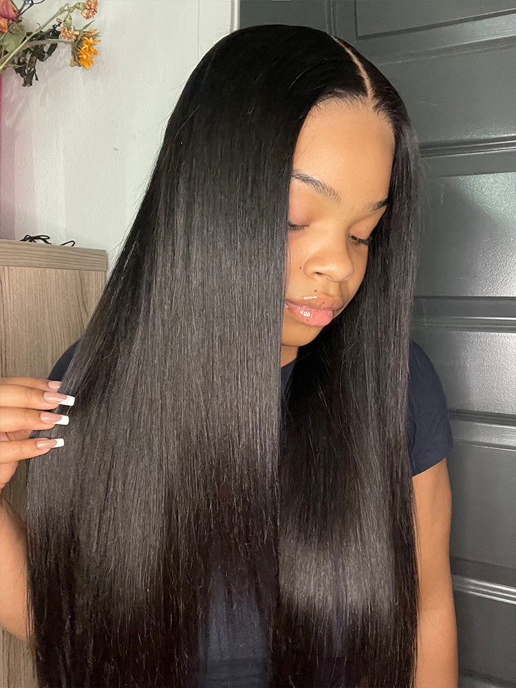 Onimehair™  Pre-Bleached Knots 13x4/13x6 HD Lace Straight Human Hair Wear Go Glueless Wig With Elastic Draw-string