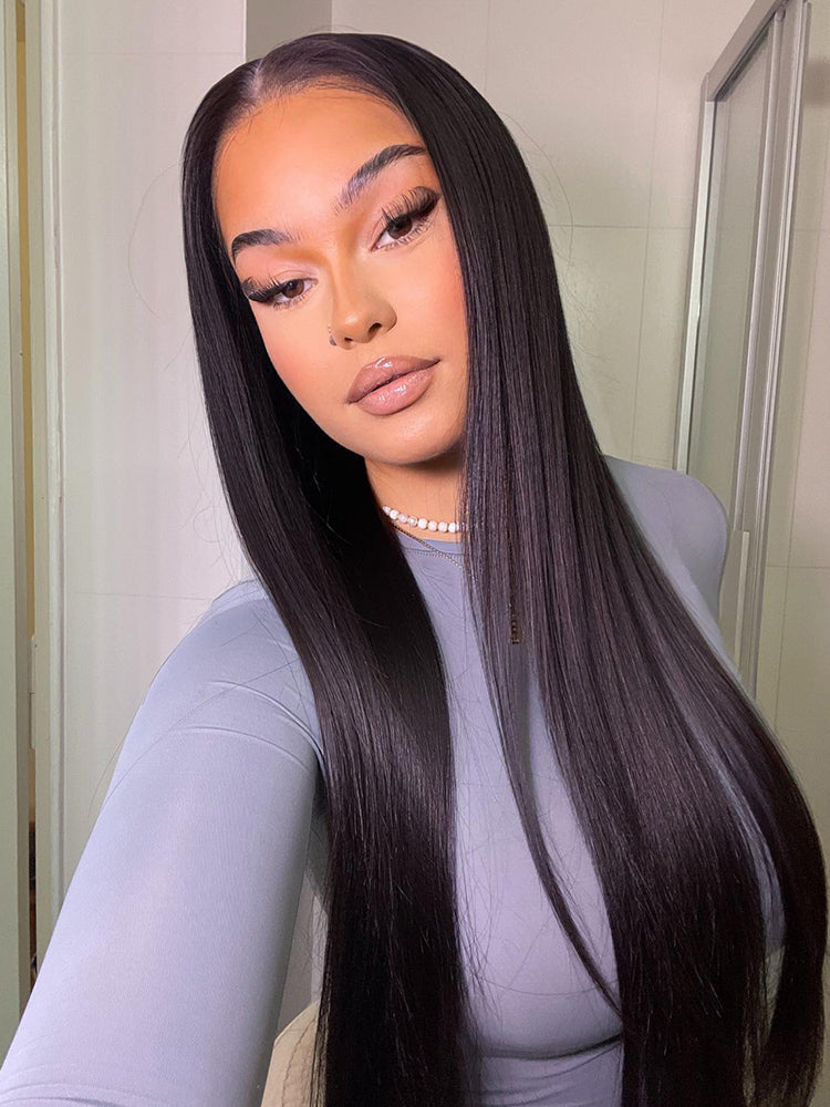 Onimehair™ 360 Lace Wear Go Pre-Bleached Straight Human Hair Glueless Wigs Pre-Plucked Lace Front Wig