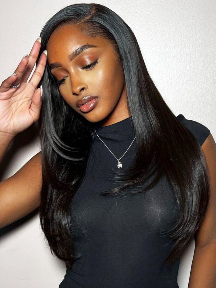 Onimehair™ Layered Cut Pre-bleached Straight Hair Wear Go Glueless Wig 13x4 Pre-cut HD Lace Pre-plucked