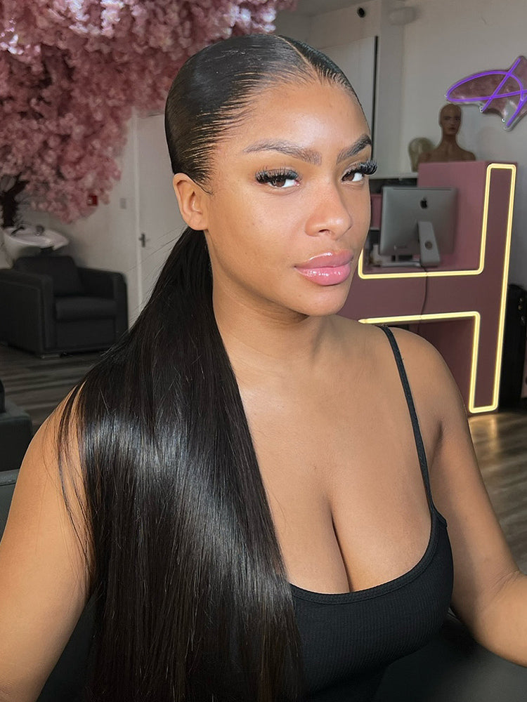 Onimehair™ 360 Lace Wear Go Pre-Bleached Straight Human Hair Glueless Wigs Pre-Plucked Lace Front Wig