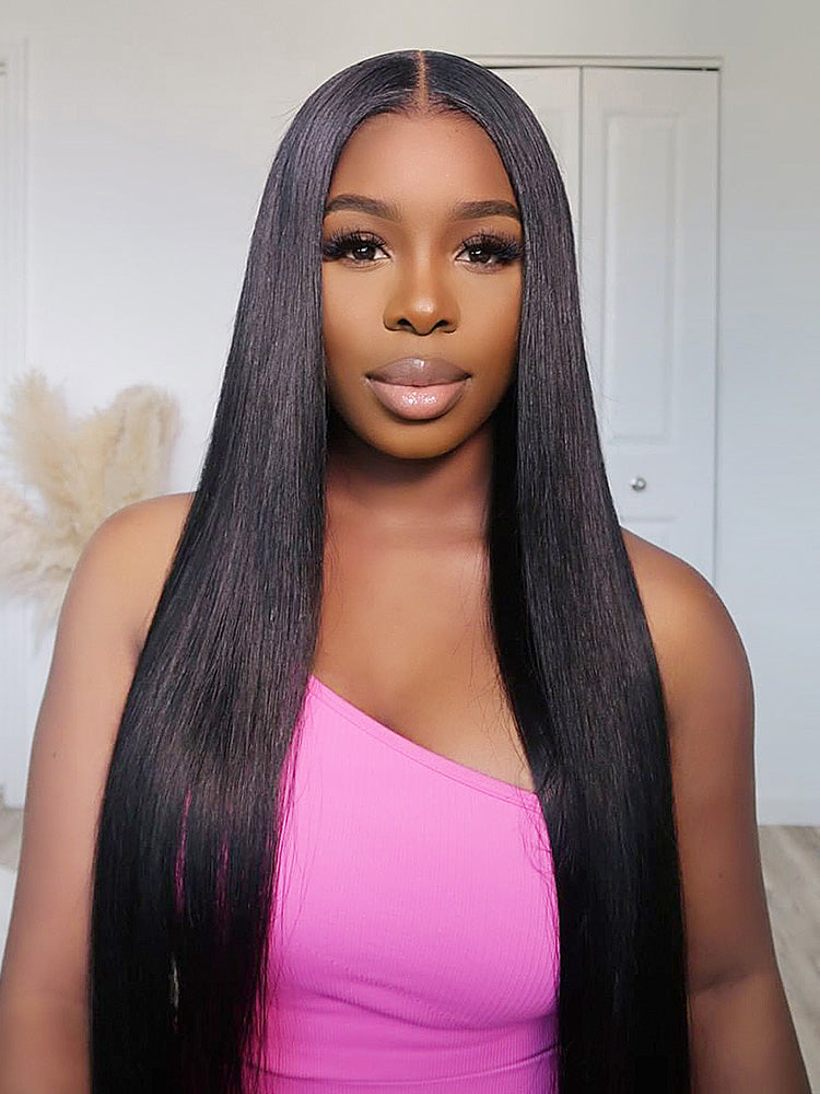Onimehair™  Pre-Bleached Knots 13x4/13x6 HD Lace Straight Human Hair Wear Go Glueless Wig With Elastic Draw-string