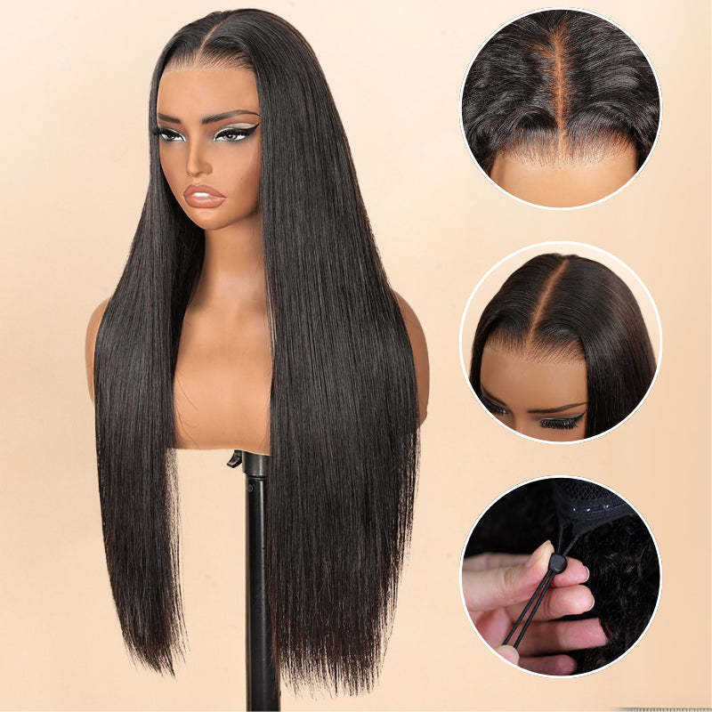 Onimehair™300% Density Long Straight Pre Everything Lace Wig New No Slip Silky Put On & Go Human Hair Wigs with Invisible Drawstring 