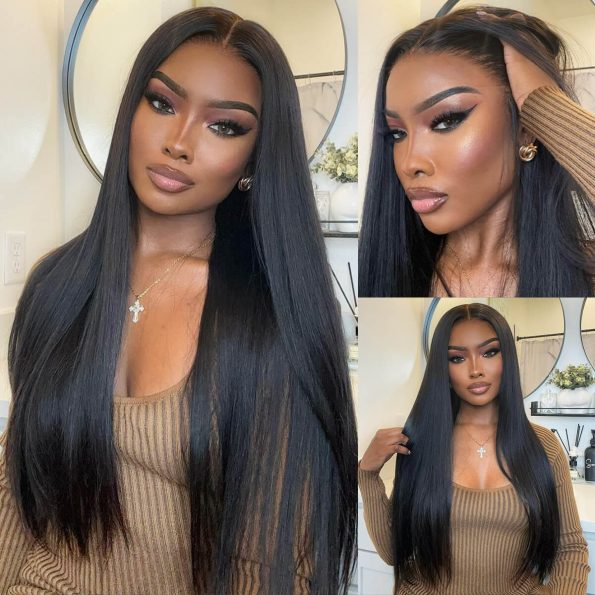 Pull Go Glueless Straight Hair 6×5 13×6 HD Pre Cut Lace Front Human Hair Wig Bleached Knots