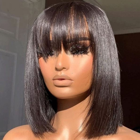 Glueless Short Bob Straight Hair Wig with Bangs 6×5 HD Lace 180% Density