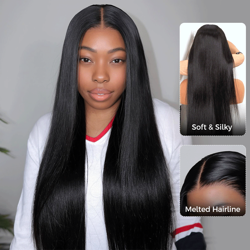 Pull Go Glueless Straight Hair 6×5 13×6 HD Pre Cut Lace Front Human Hair Wig Bleached Knots