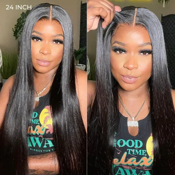 Pull Go Glueless Straight Hair 6×5 13×6 HD Pre Cut Lace Front Human Hair Wig Bleached Knots