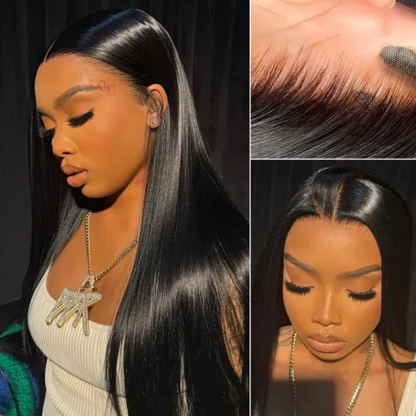 Pull Go Glueless Straight Hair 6×5 13×6 HD Pre Cut Lace Front Human Hair Wig Bleached Knots