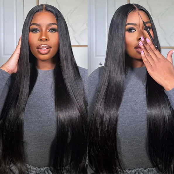 Pull Go Glueless Straight Hair 6×5 13×6 HD Pre Cut Lace Front Human Hair Wig Bleached Knots