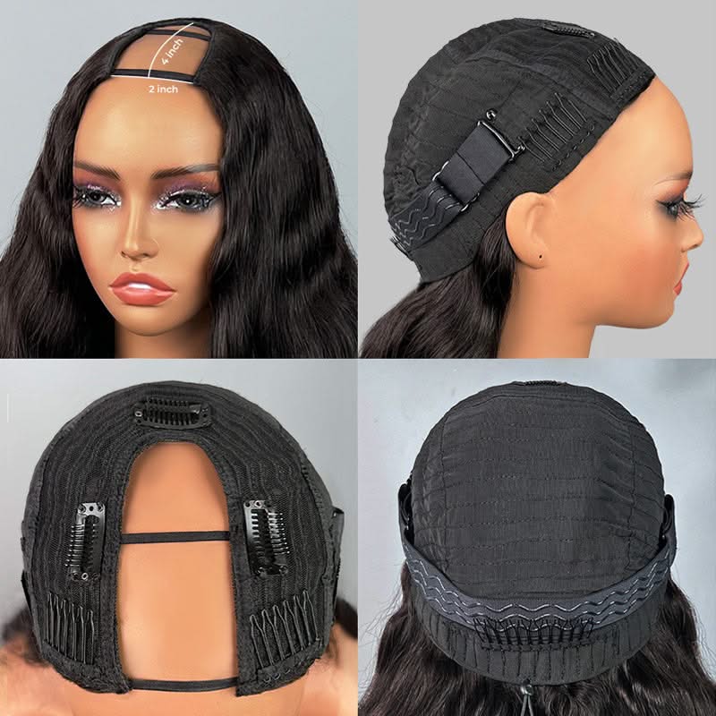 Pre Styled Butterfly Cut Layered Yaki Body V Part Human Hair Wigs With Drawstring 250% Density - Onime Hair