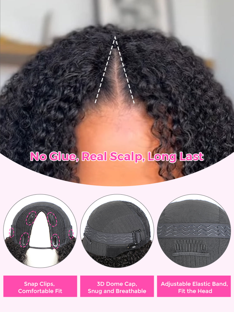 Onimehair™ V Part Glueless No Leave Out Afro onimehair Curly Human Hair Wig Pre-plucked Beginner Friendly