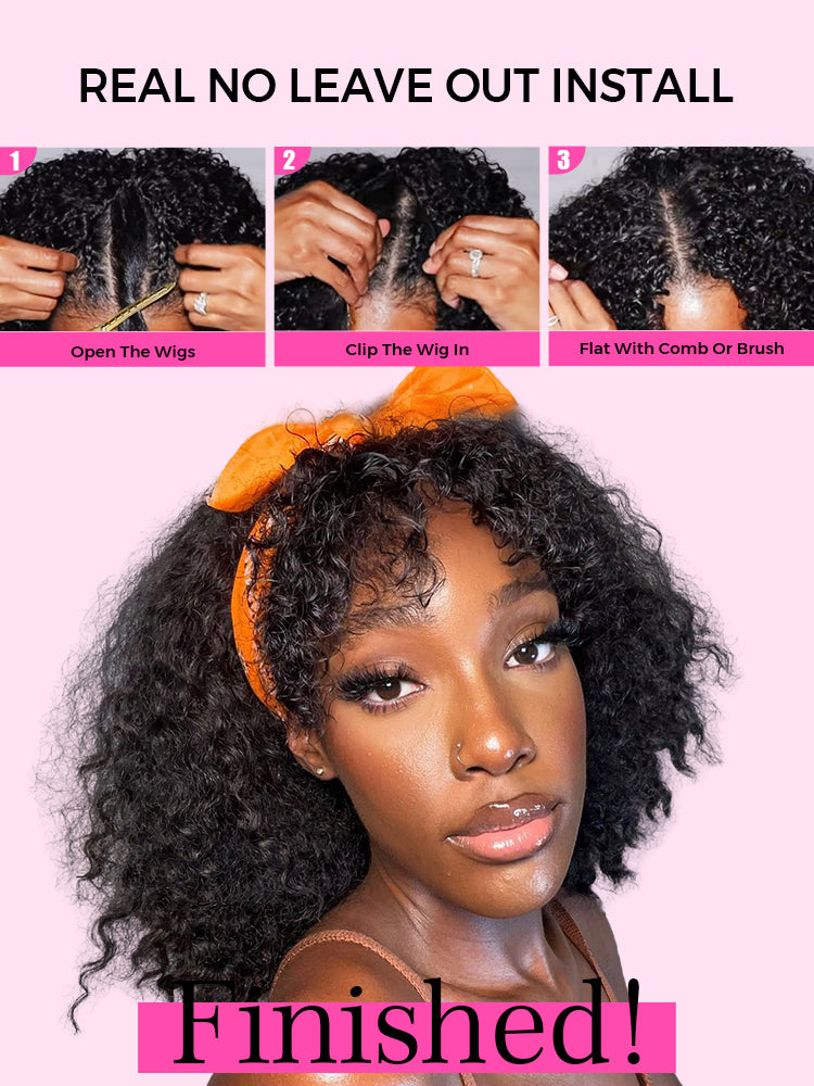 Onimehair™ V Part Glueless No Leave Out Afro onimehair Curly Human Hair Wig Pre-plucked Beginner Friendly