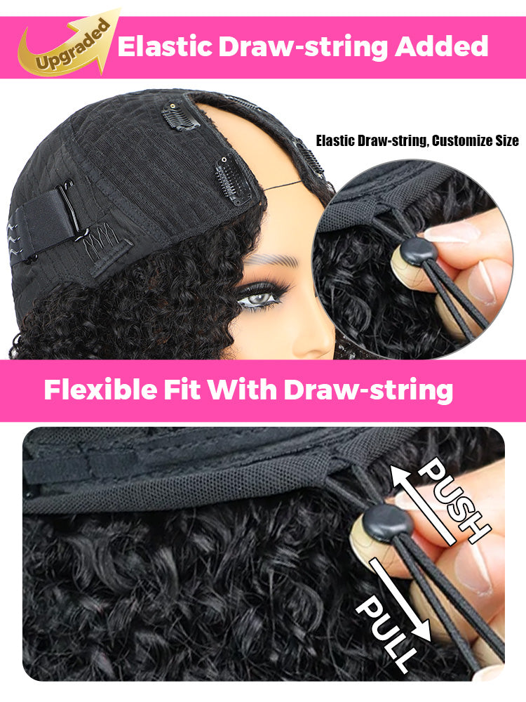 Onimehair™ V Part Glueless No Leave Out Afro onimehair Curly Human Hair Wig Pre-plucked Beginner Friendly