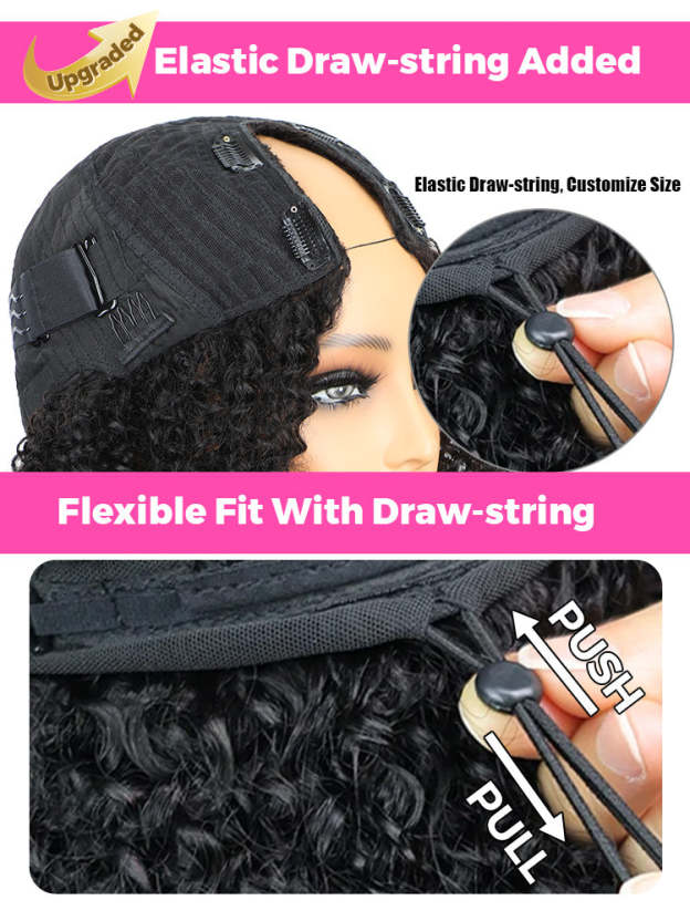 Onimehair™ V Part Glueless No Leave Out Afro onimehair Curly Human Hair Wig Pre-plucked Beginner Friendly