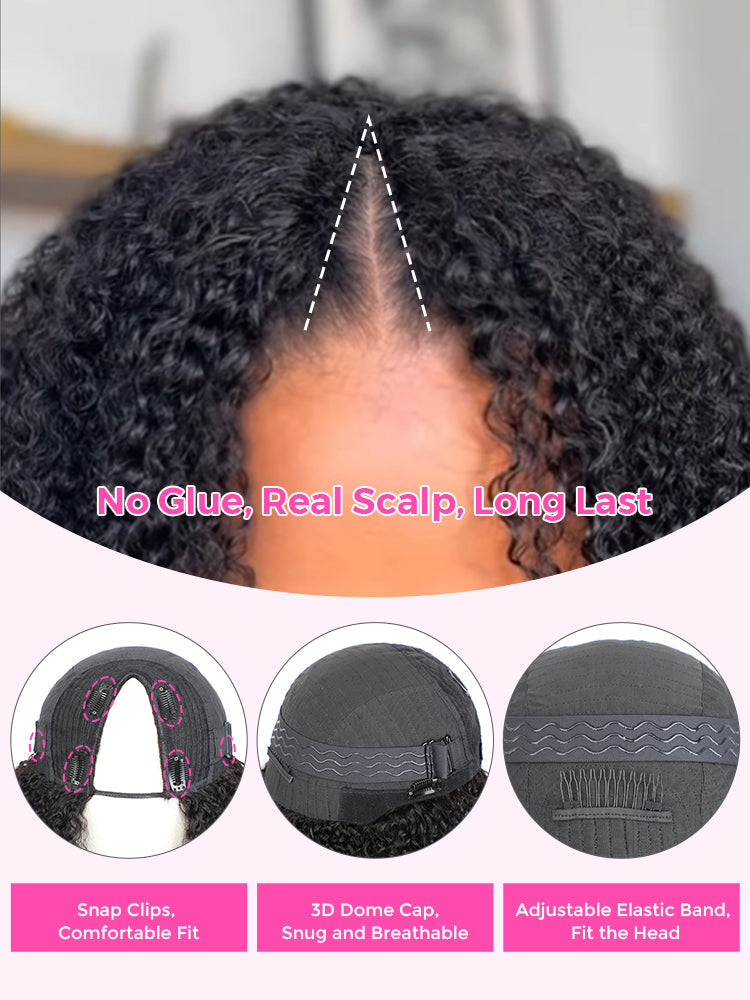 Onimehair™ V Part Glueless No Leave Out onimehair Straight Human Hair Wig Pre-plucked Beginner Friendly