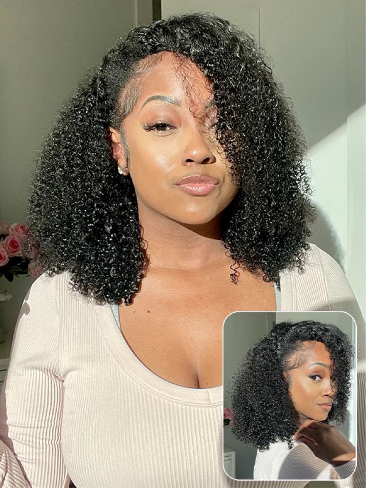 Onimehair™ V Part Glueless No Leave Out Afro onimehair Curly Human Hair Wig Pre-plucked Beginner Friendly