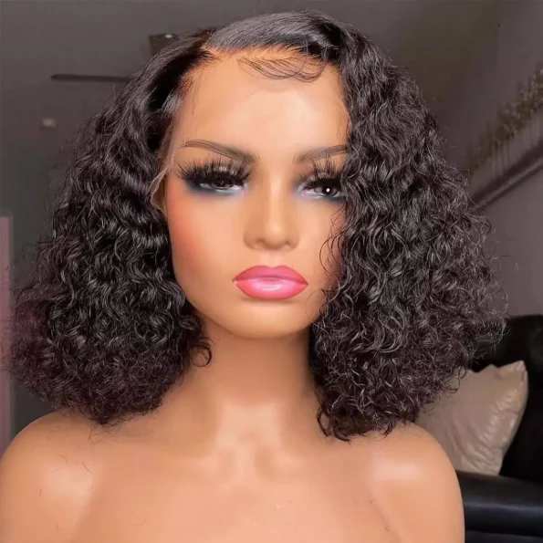 Breathable Air Cap | Short Water Wave Bob 6×5 Plus Lace Wear Go Glueless Wig 100% Human Hair