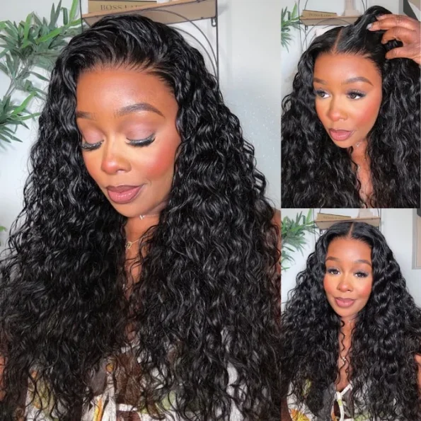 13×6 Full Frontal HD Lace Water Wave Drawstring Glueless Human Hair Wig Pre Everything