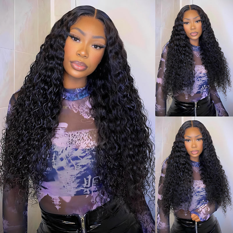 Onimehair™Pre Everything Water Wave 6x4 / 13x6 Lace Frontal Glueless Wigs Invisible Drawstring HD Transparent Lace Wig Flash Sale