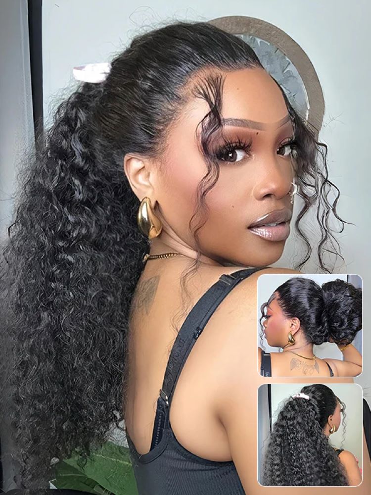 Onimehair™ 360 Lace Fit Wear Go Pre-Bleached Water Wave Human Hair Glueless Wig Pre-Plucked